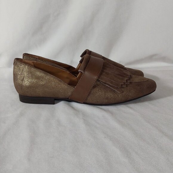 NEW! G.H. Bass & Co "Harlow" D'orsay Flat Metallic Brown Suede Weejuns - 8 - Picture 5 of 13